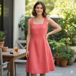 Laura Ashley Sz 6 Vintage Linen Coral Pink Sleeveless Casual Dress